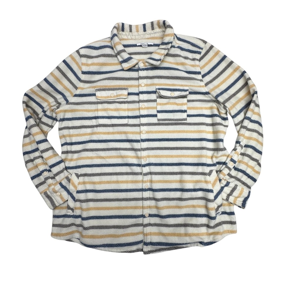 O'Neill Jacket‎ Mens 2XL White Striped Fleece Snap Front Shirt Shacket Thermal